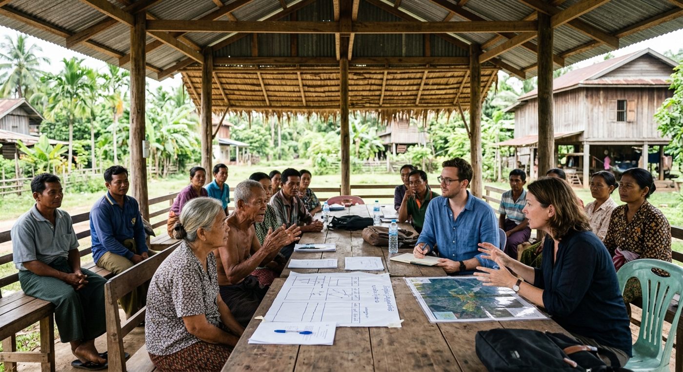Community consultation meeting between local residents and company representatives